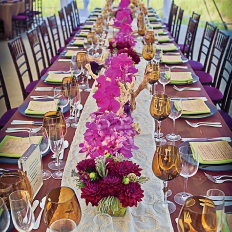 Source: The Knot - bright wedding centerpieces of dahlias and orchids